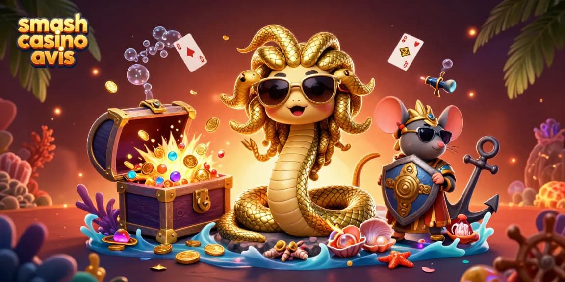 Évaluez Smash Casino avec notre illustration captivante comprenant des éléments de jeux afin de maximiser votre expérience.