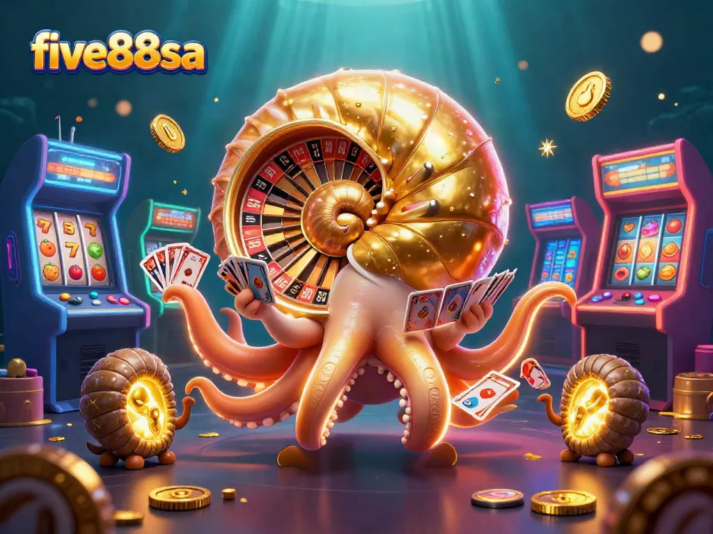 Engage with five88sa’s thrilling casino action in a stunning 3D illustration featuring a unique nautilus roulette wheel.