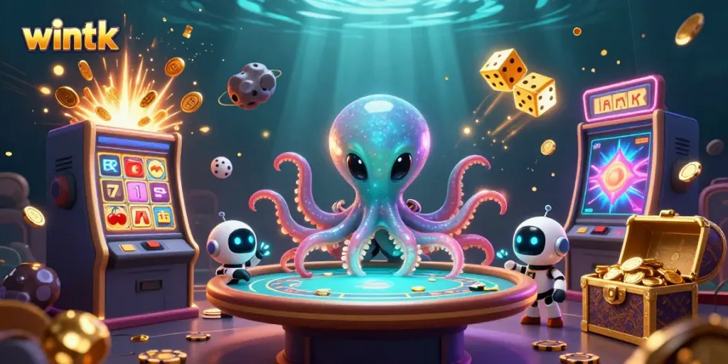 Experience thrilling gaming with wintk as a vibrant alien octopus hosts a poker game.