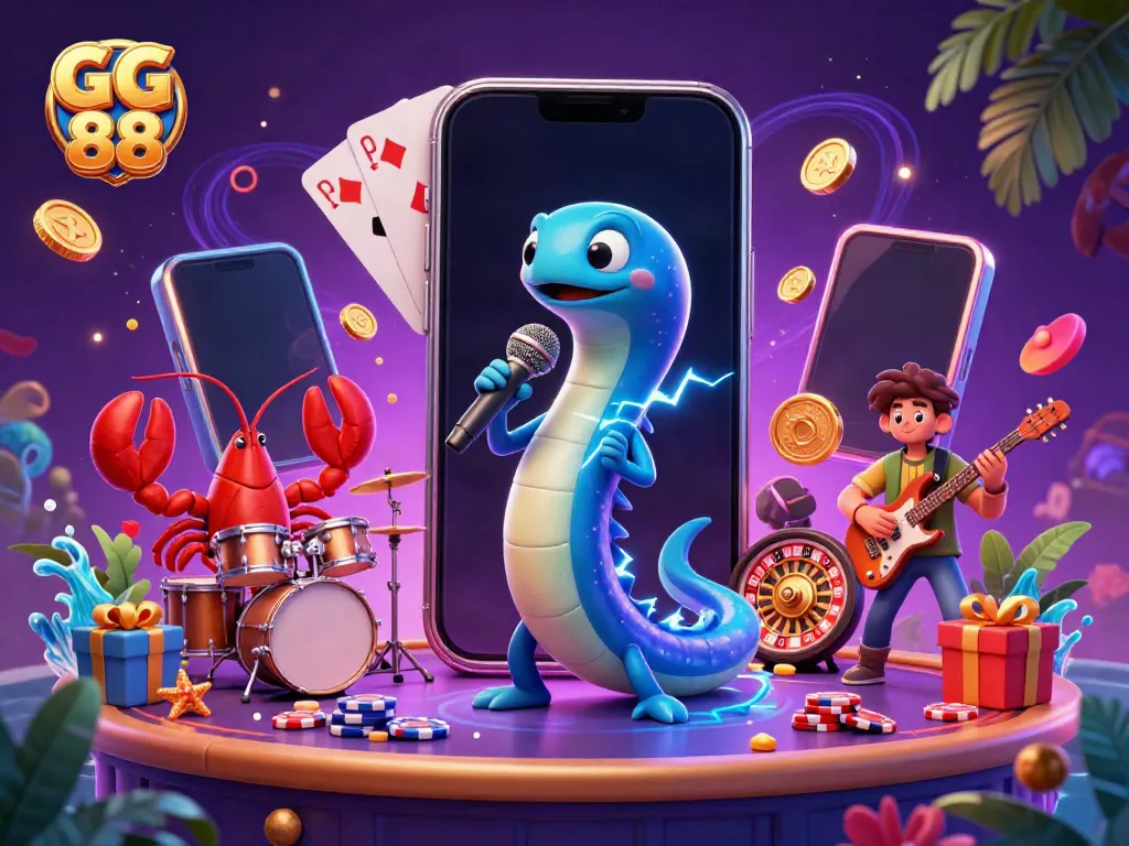 Witness the thrilling underwater casino scene with GG 88's electric eel DJ, lobster drummer, and seahorse guitarist.