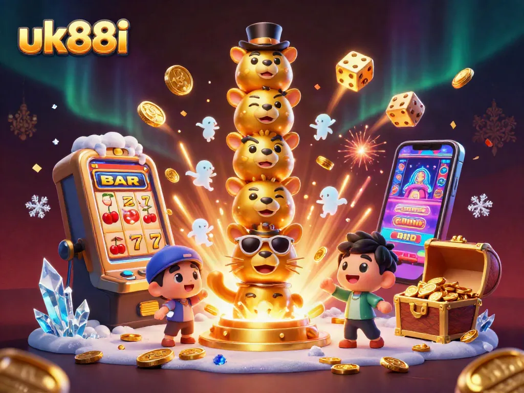 Engage with uk88i's vibrant casino scene featuring a golden totem and jackpot slots.