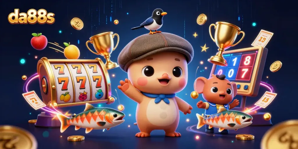 Engage with da88s through a vibrant casino scene featuring charming characters and dynamic game elements.