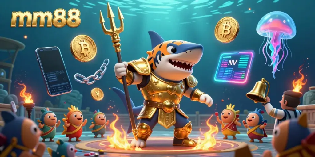 Experience thrilling underwater action at mm88 with tiger shark gladiators and crypto elements.
