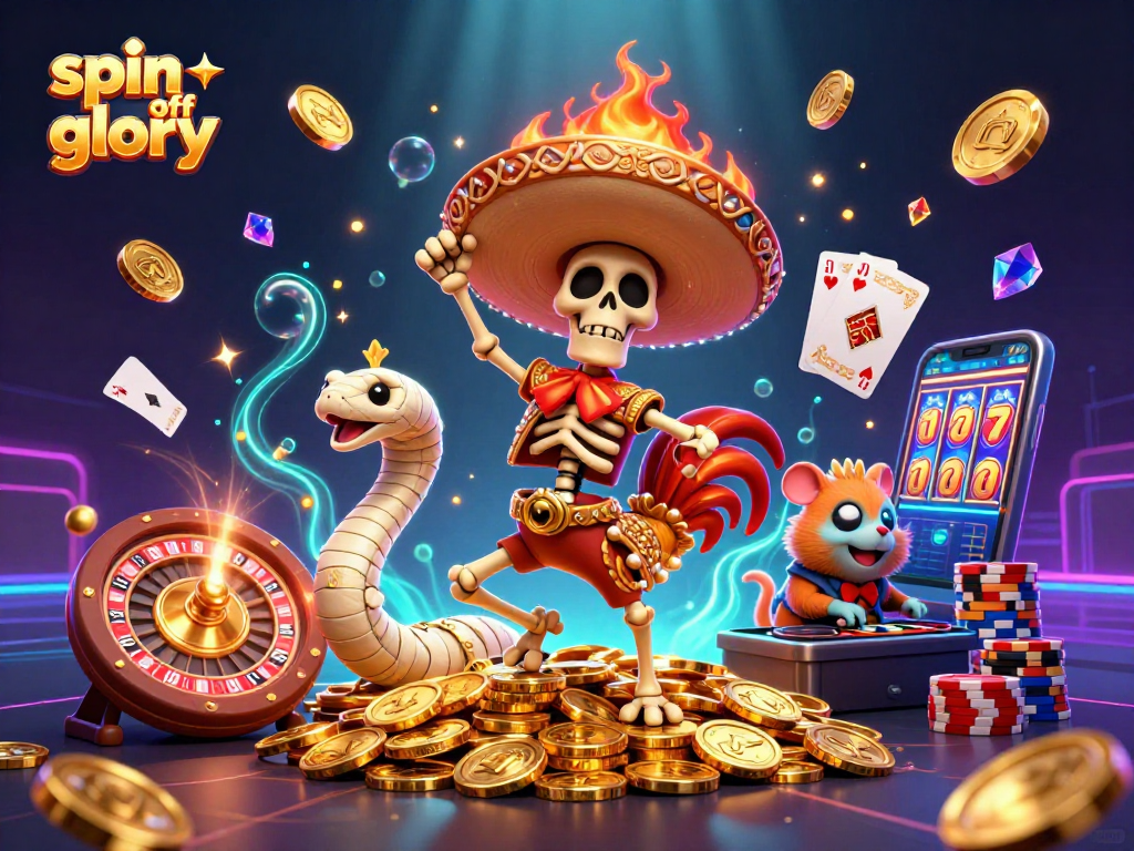 Experience spin off glory with vibrant 3D casino characters amidst dynamic gambling elements.
